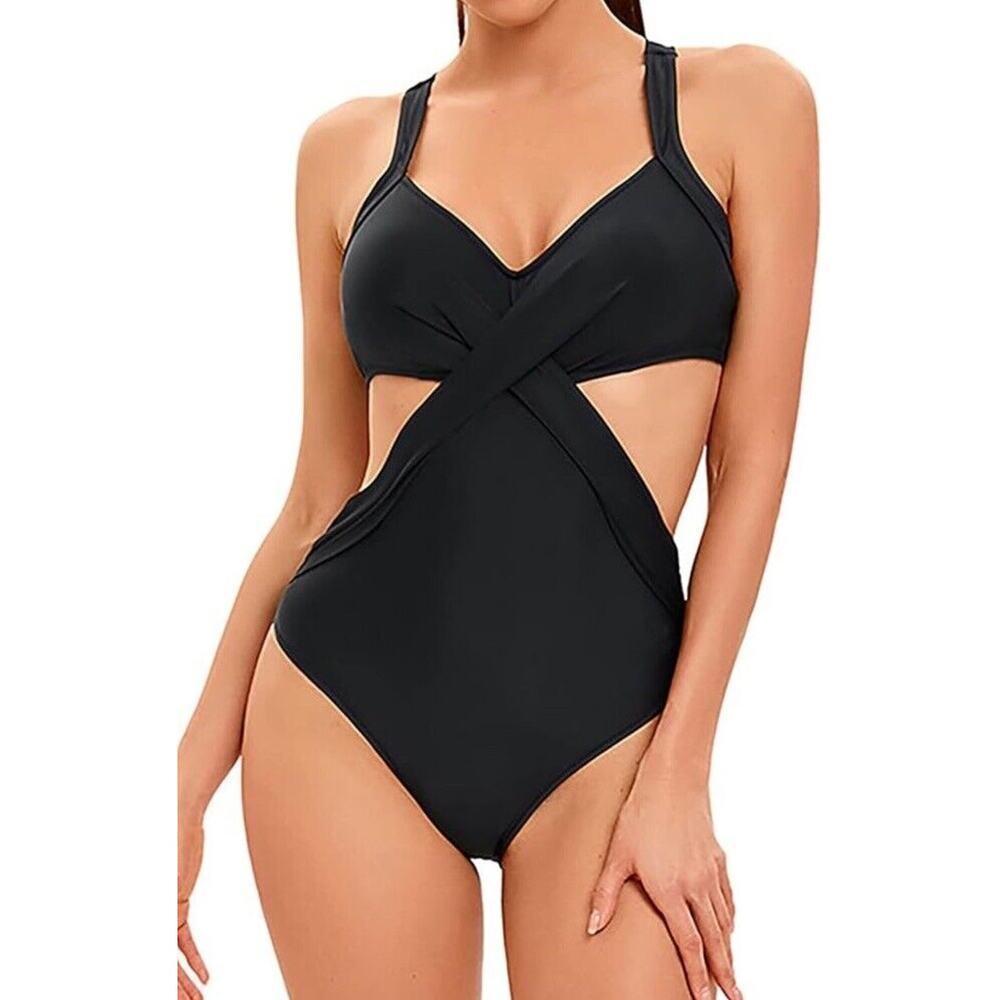 Women's Black One Piece Swimsuit With Cutouts Size Large NEW